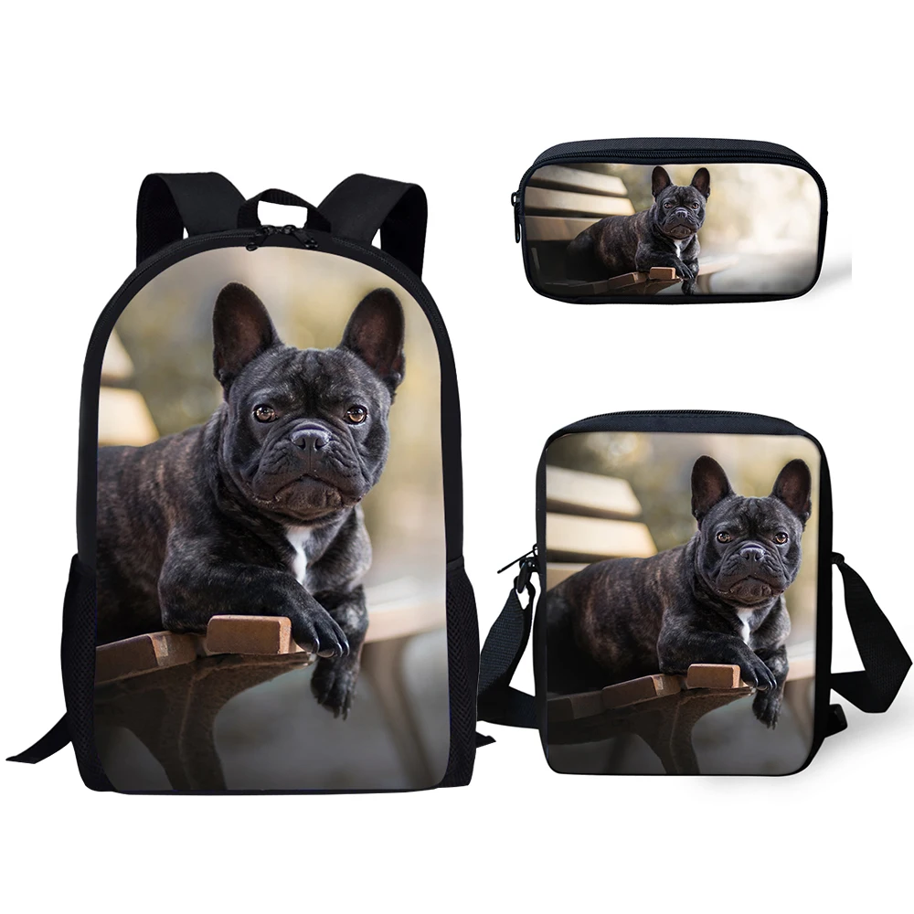 HaoYun Kids Fashion Backpack Handsome Bulldogs Designer School Bags Lively Animal 3PC/Set Students Back to School Book Bags