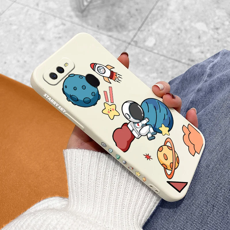 

Star Astronaut Case For OPPO A9 A5 A7 A5S A3S A12 A15 A15S A16 A54 A74 A31 A33 A53 2020 A72 A83 A92 4G 5G Soft Liquid Back Cover