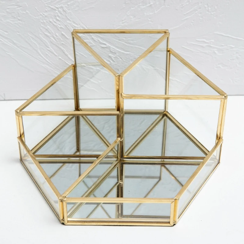 

Geometric Clear Glass Jewelry Box Organizer Holder Tabletop Makeup Storage Case G6DA