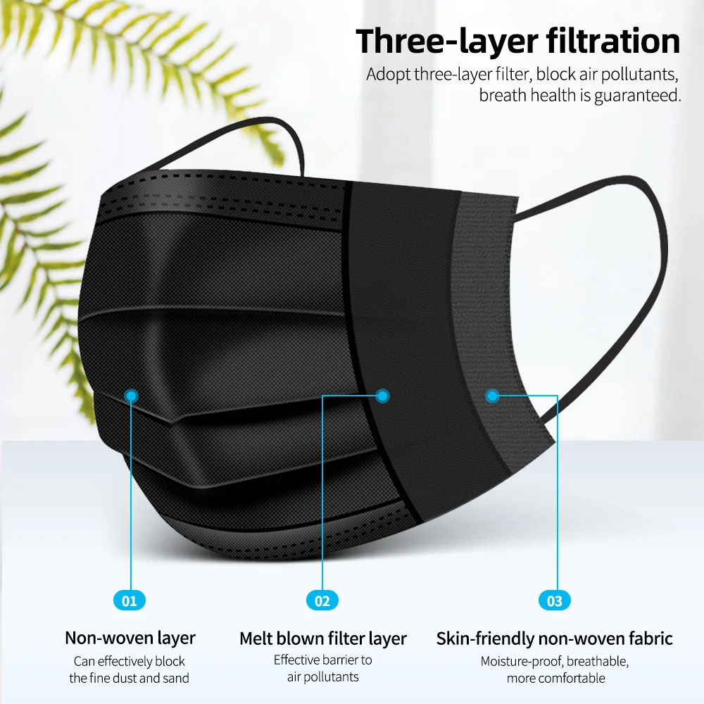 Одноразовые маски защитная маска для рта черная 3 слойная лица|Маски| |