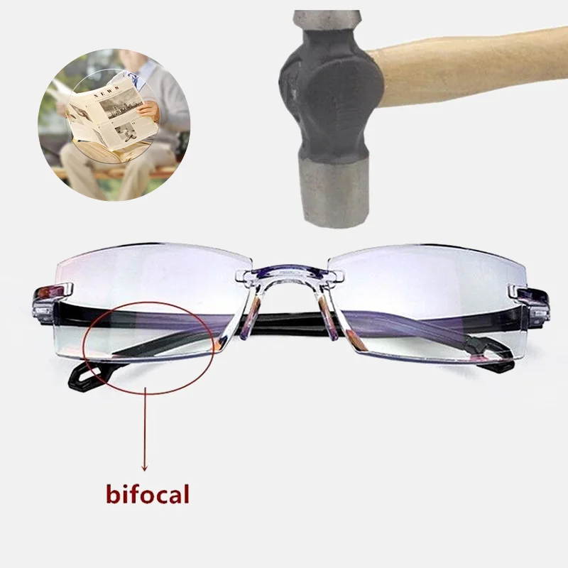 

Fashion Reading Glasses Far and Near Dual-use Elderly Smart Zoom Anti-blue Light Anti-radiation Trimming Frameless Eyeglasses