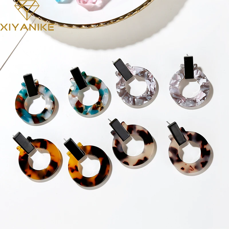 Женские винтажные серьги кольца простые акриловые леопардовые из смолы в стиле