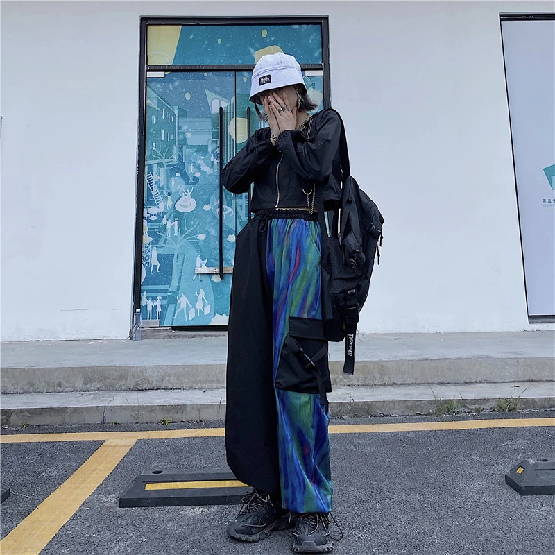 

2021 New hip hop laser gradient Casual wide-leg pants pocket Harajuku Summer Hip Hop Pant Loose Straight Leg Jogger KZ734