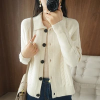 women clothes 100 pure wool knitted cardigans winter 2021 warm thicker jackets turn down collar loose sweaters
