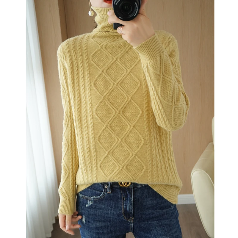 adohon 2020 woman winter 100% Cashmere sweaters autumn knitted Pullovers High Quality Warm Female thickening Turtleneck