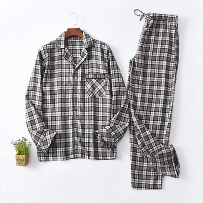 Grey plaid Зимняя мужская мода свободного размера плюс фланелевая ткань Повседневная Пижама набор мужской модный цвет мягкий удобный хлопок lounge одежда для сна - Цвет: Grey plaid