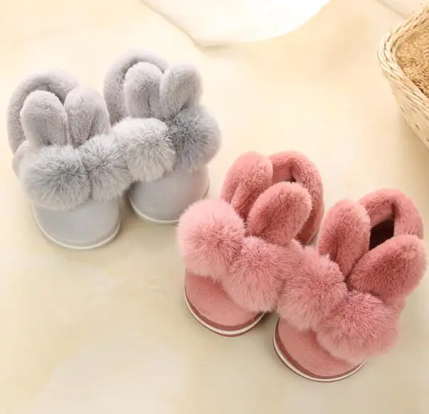 Детские зимние домашние тапочки с бантом детские для маленьких девочек