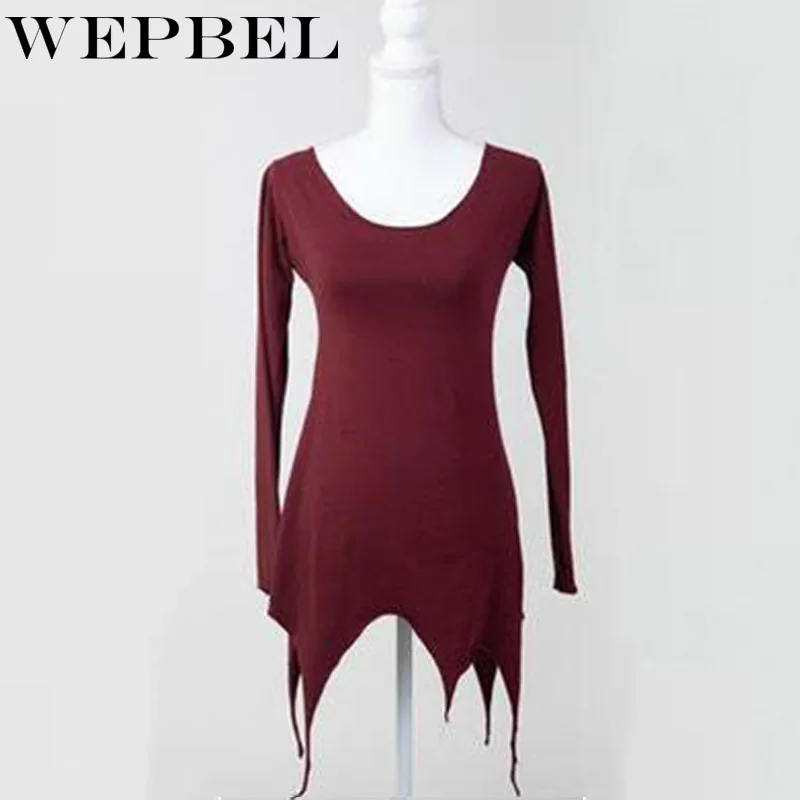 

WEPBEL Women Autumn Casual Loose Irregular Shirt Top Ladies Solid Color Long Sleeve O Neck Long T-shirt