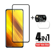 4 in 1 for xiaomi poco x3 glass for poco x3 tempered glass full protective screen protector for poco f3 m4 pro m3 x3 lens glass