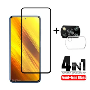 4 in 1 for xiaomi poco x3 glass for poco x3 tempered glass full protective screen protector for poco f3 f2 pro m3 x3 lens glass free global shipping