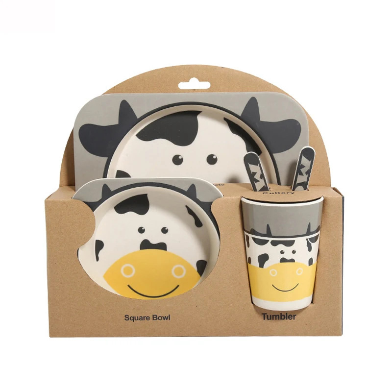 5 шт./компл. детская посуда мультяшная для кормления детей из натурального