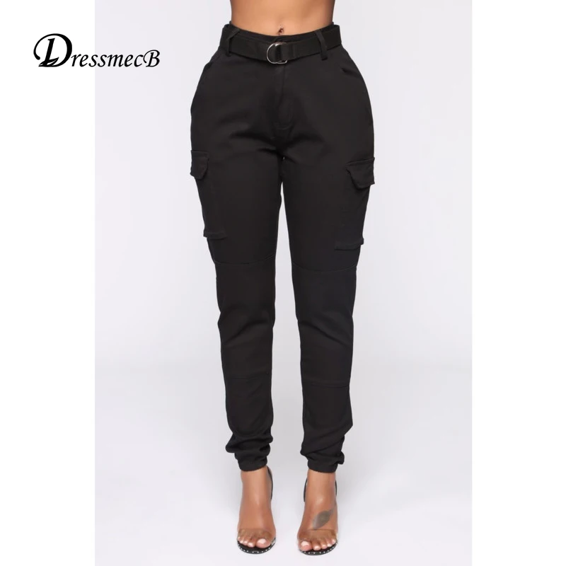 

Dressmecb черные длинные брюки-футляр женская одежда уличная одежда с высокой талией на пуговицах брюки-карго 2021 с карманами повседневные осенн...
