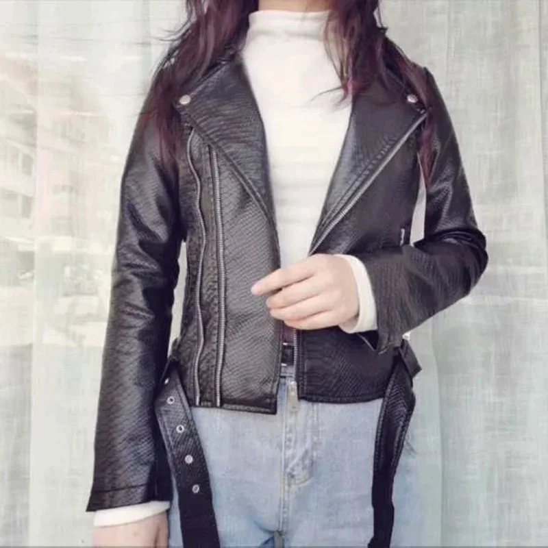 Новинка 2020 Модные женские осенние зимние черные Куртки из искусственной кожи на