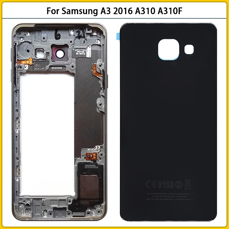 Для Samsung A3 2016 A310 A310F средняя рамка пластина корпус батарея задняя крышка Дверь