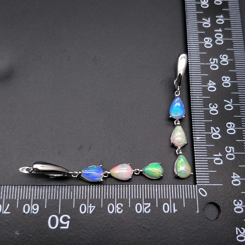 Женские длинные серьги из серебра 925 пробы с опалом|Серьги-подвески| |