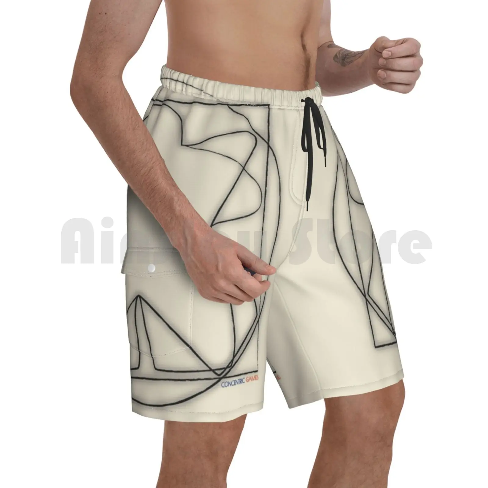 

Vitruvian Meeple Beach Shorts Men Beach Pants Swim Trunks Meeple Boardgames Eurogame Game Design