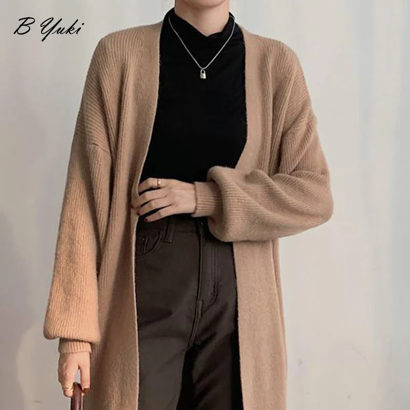 Blessyuki Oversized Knitted Sweaters Cardigan Women Casual Solid Long Sleeve Long Sweaters Female Soft All-match Simple Jumper