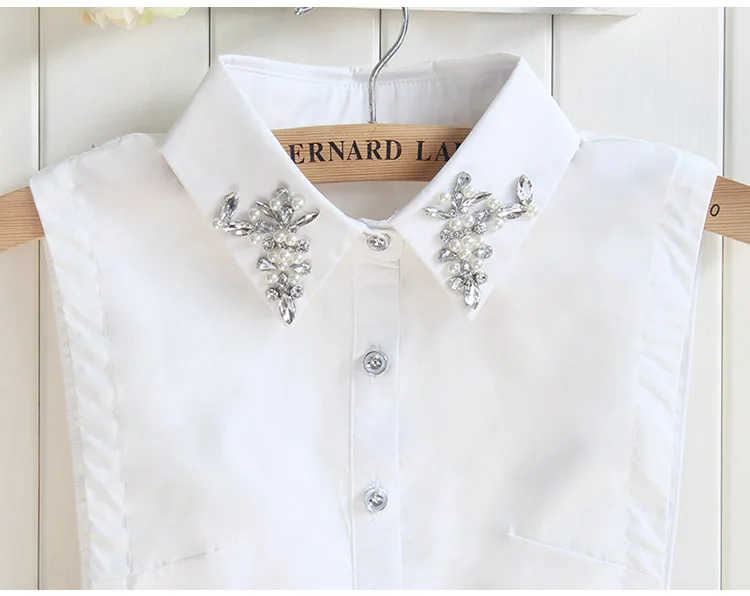 

Linbaiway Fashion White Women Shirt False Collar Summer Fake Collar Lapel Blouse Top Women Beads Detachable Collar Lapel Jewelry
