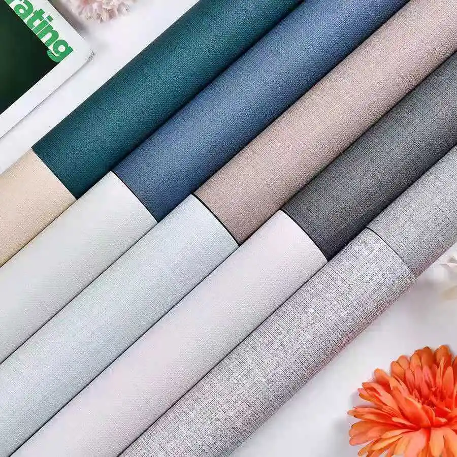 

Linen 3D Wallpaper Furniture Renovation Waterproof PVC Textured Self Adhesive Wallpaper For Living Room Bedroom Wall Decor