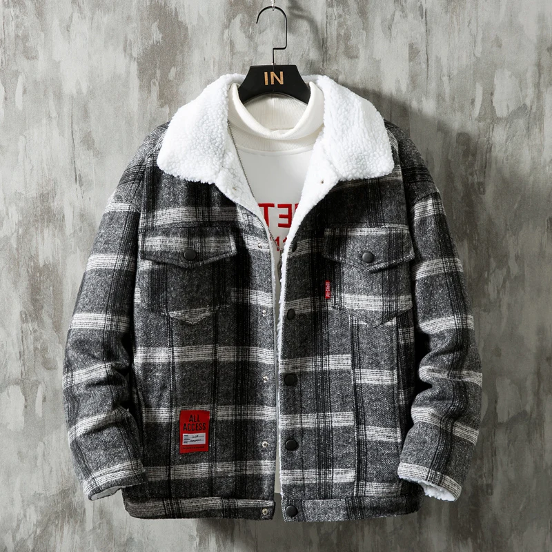 

2021 Hot Sale New Winter Plaid Cotton Coat Casual Fashion Warm Men's Comfortable Jacket Black White Asian Size Large Size 5XL