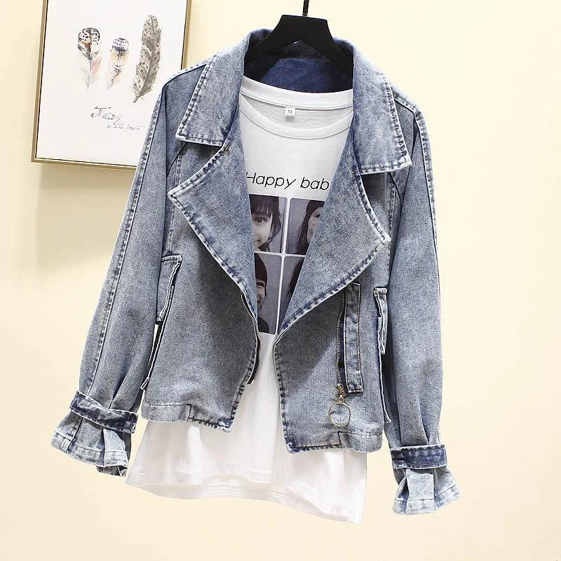 

Short Denim Jacket 2021 Spring And Autumn New Korean Version Of Loose Retro Old Suit Collar Denim Jacket Trend