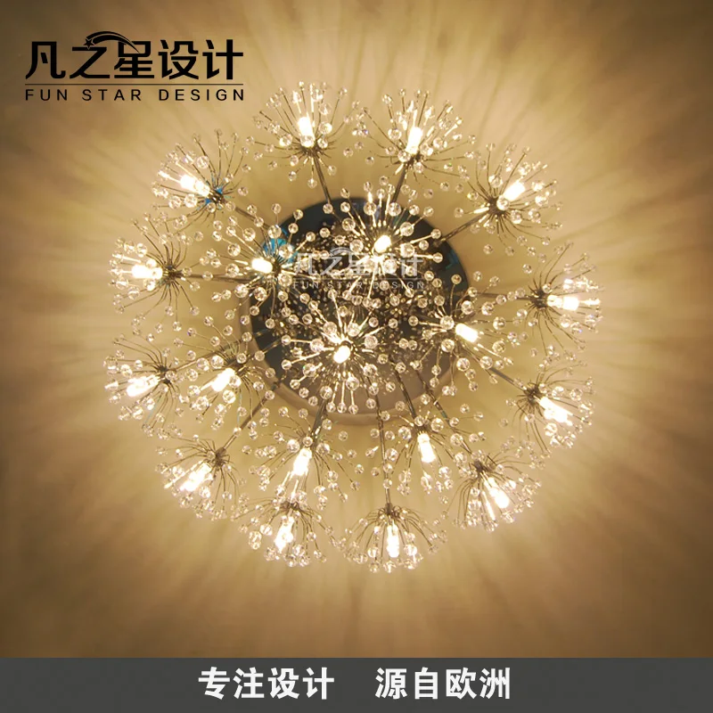 Club Bar Romantic Led star crystal Lighting Round chrome Ceiling Light for bedroom Dining Room lamp art Dandelion light Lampara | Лампы и