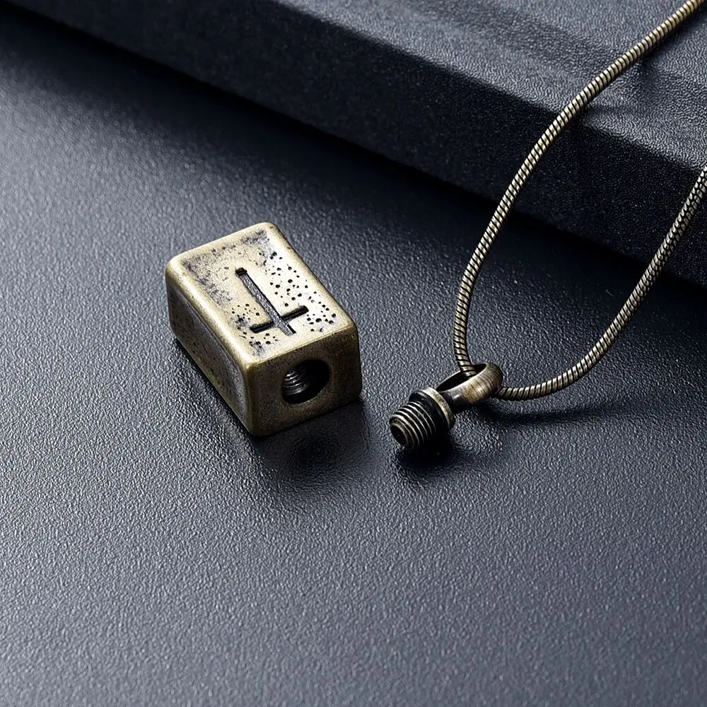 

IJD10328 Retro Rectangular Stainless Steel Cremation Cross Keepsake Necklace for Ashes Urn Memorial Pendant Jewelry