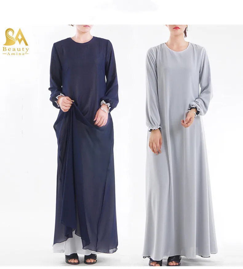 Роскошное шелковое платье-макси Abaya с обеих сторон имитация 2 предметов
