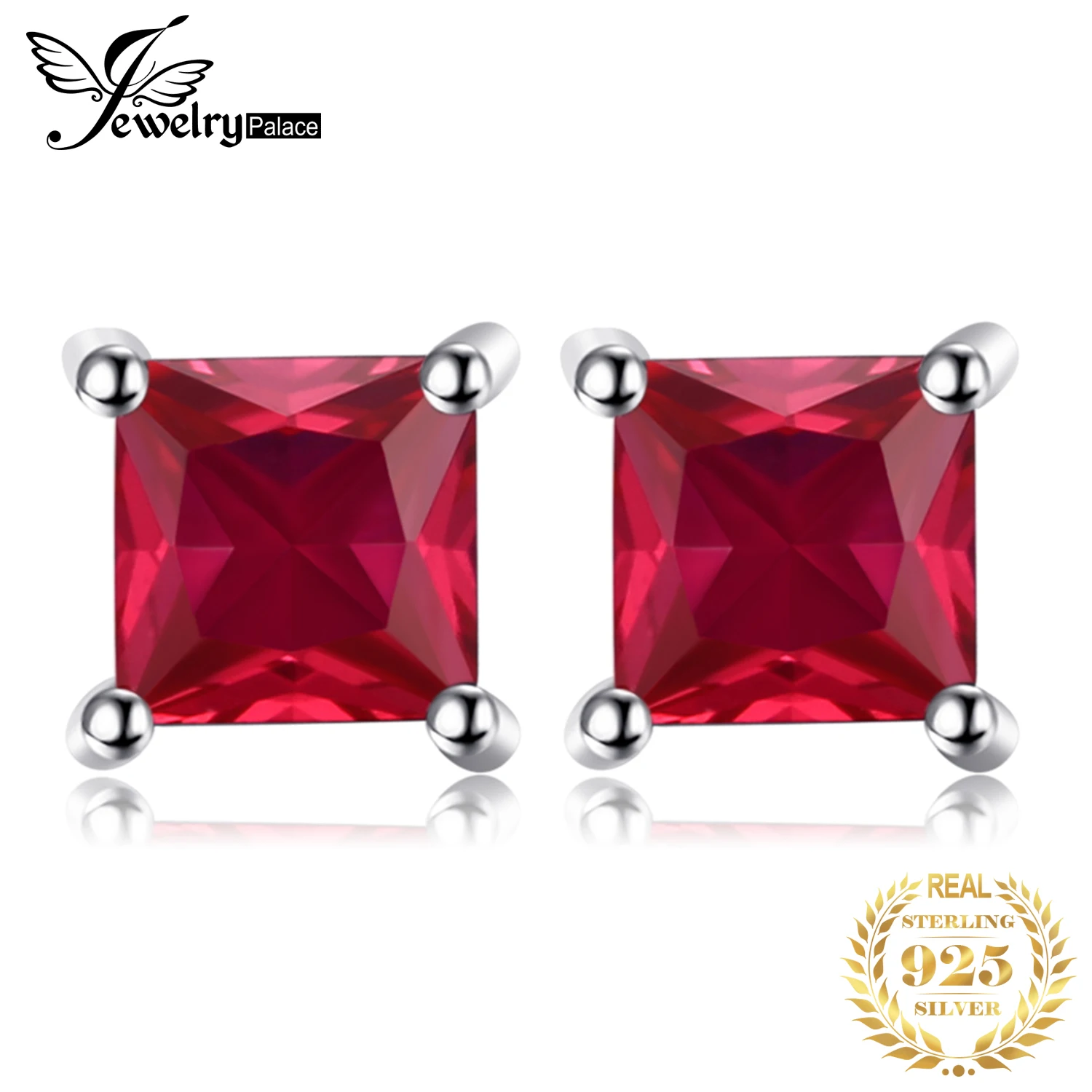 Jewelrypalace квадратный 0.8ct создан красный рубин 925 серебро Серьги-гвоздики для Для женщин классический Модные украшения Талисманы подарок