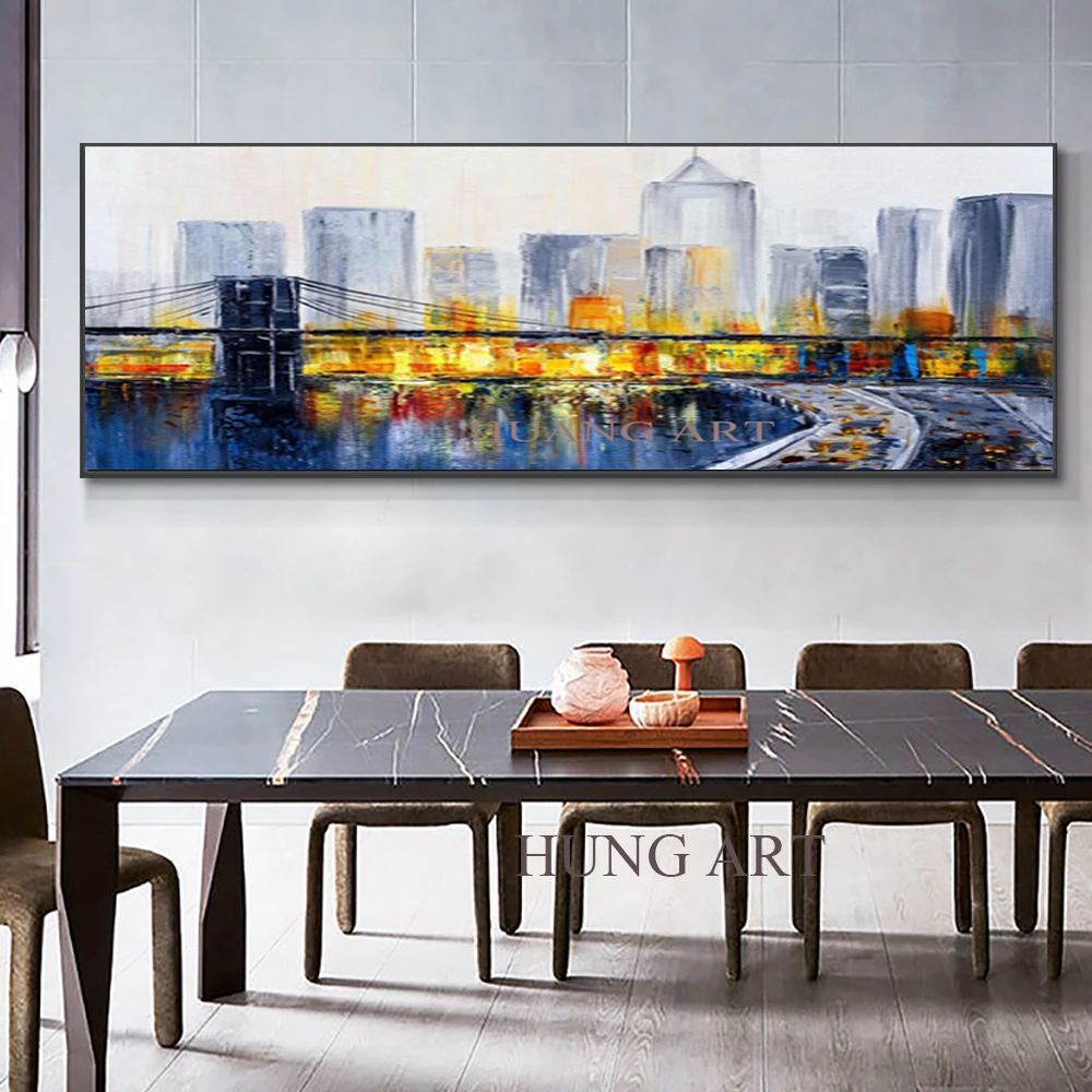 

Famous Chinese Painter Abstract Building Oil Painting On Canvas Colorful Building Wall Art Painting For House Decoration