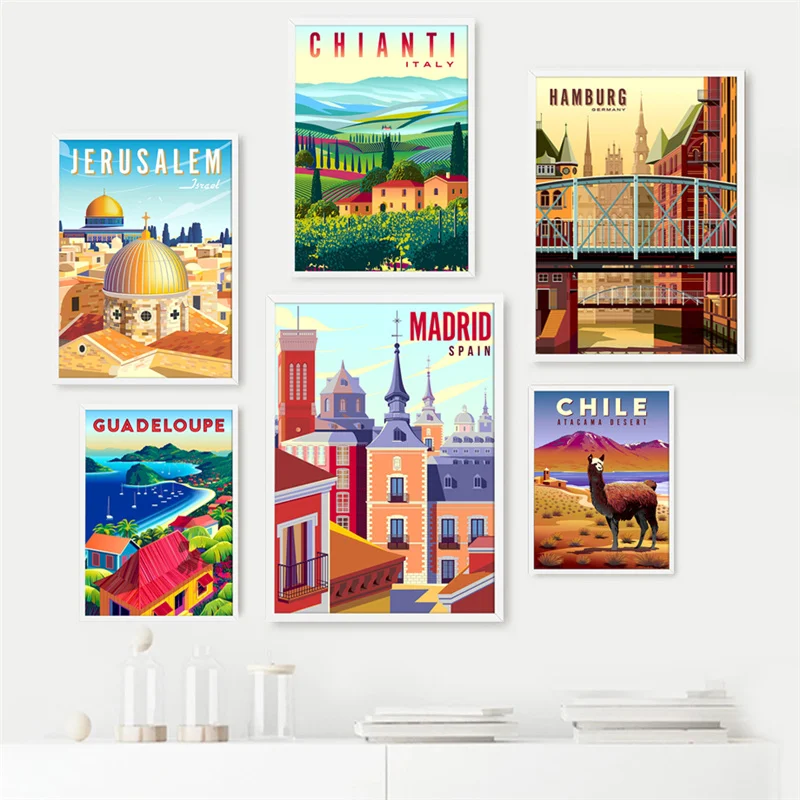 

Travel Cities Posters Italy Caribbean Chile Minimal Landscape Canvas Painting Nordic Cityscape Wall Pictures Home Decor Prints