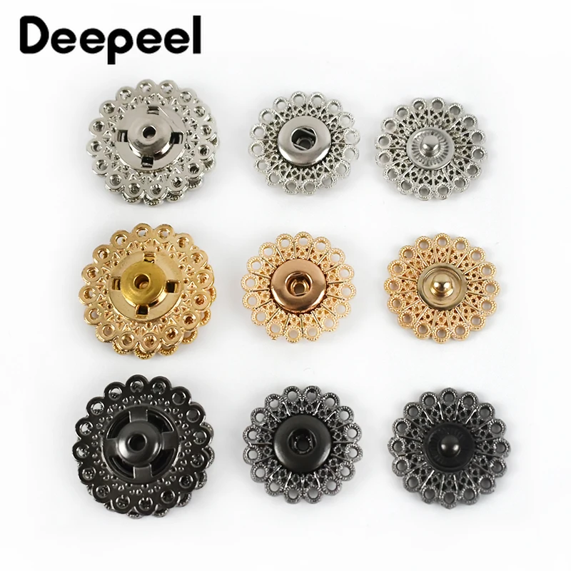 

20pcs 21/25mm Fashion Metal Flower Hollow Invisible Snap Buttons Garment Decorative Button DIY Coat Sewing Materials D4-1