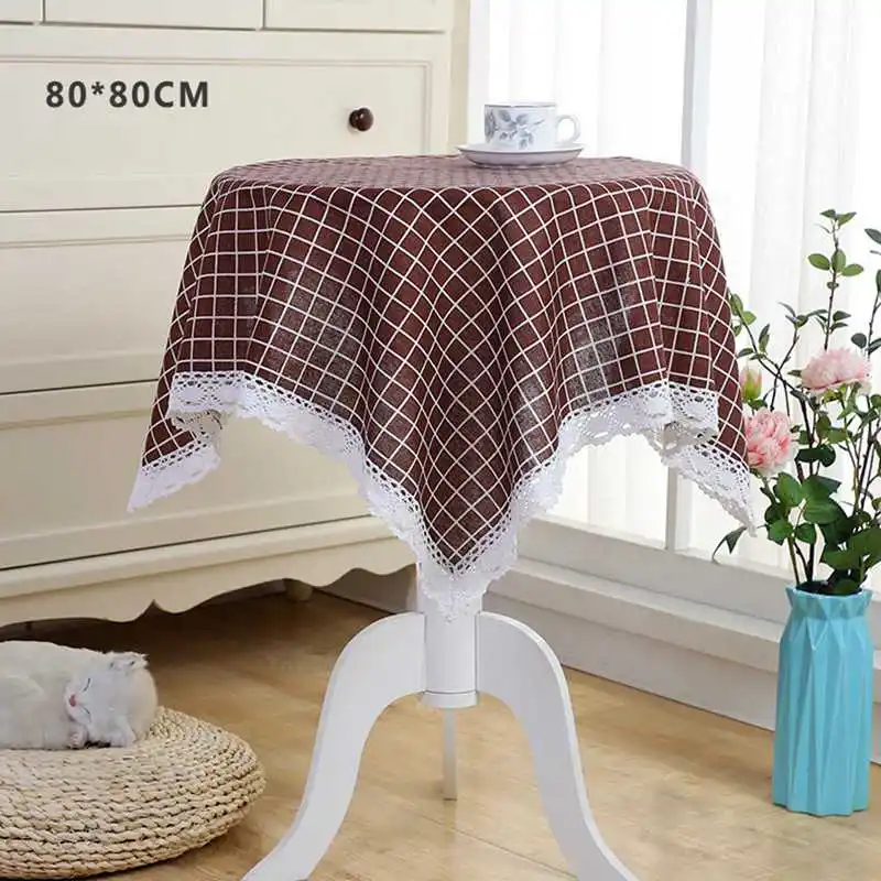 

Rustic Lattice Tablecloth With Lace Decor Reusable Cotton Linen Table Cloths Kitchen Dining Party Holiday Christmas Buffet