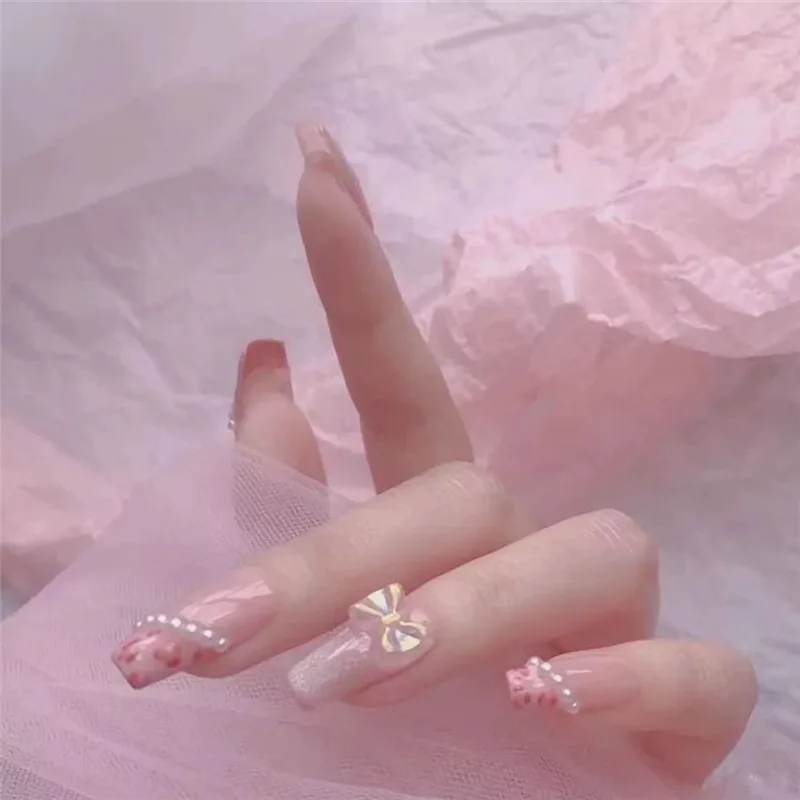 

24 шт., накладные ногти с жемчугом