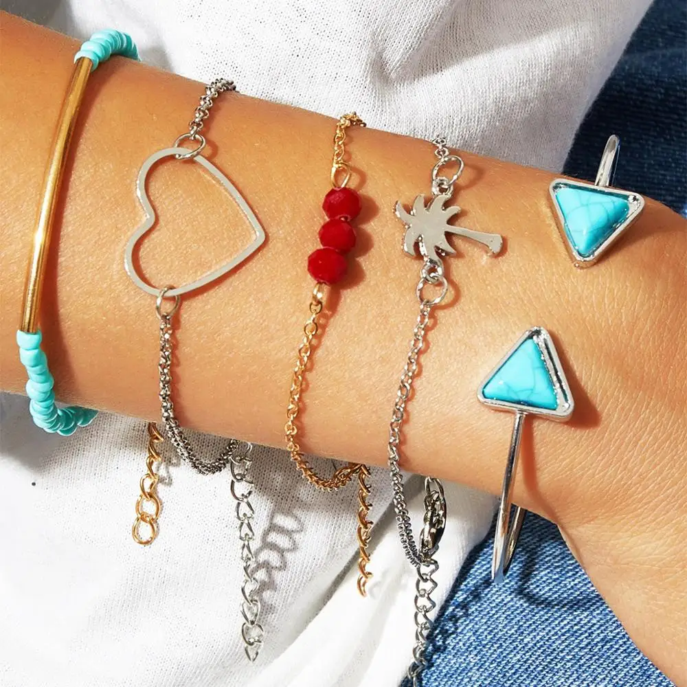 5 шт./компл. Набор браслетов с синими бусинами браслеты манжетами открытое