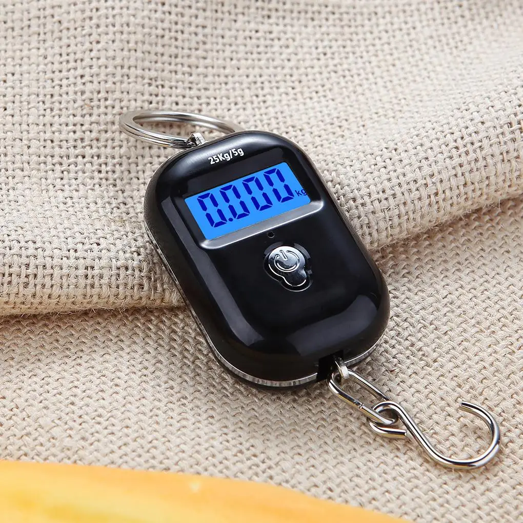

25Kg x 5g Portable Digital Hanging Scale Hanging Hook Scale Mini Electronic Luggage Hook Scale LCD Backlight Kitchen Steelyard