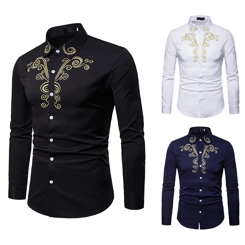 

New Men's Embroidered Large Long Sleeve Shirt in Autumn 2020 NX5295