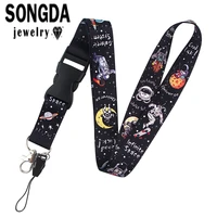 black universe astronaut pattern lanyards keychain id badge holder neck key bags card accessories fashion jewelry children gifts