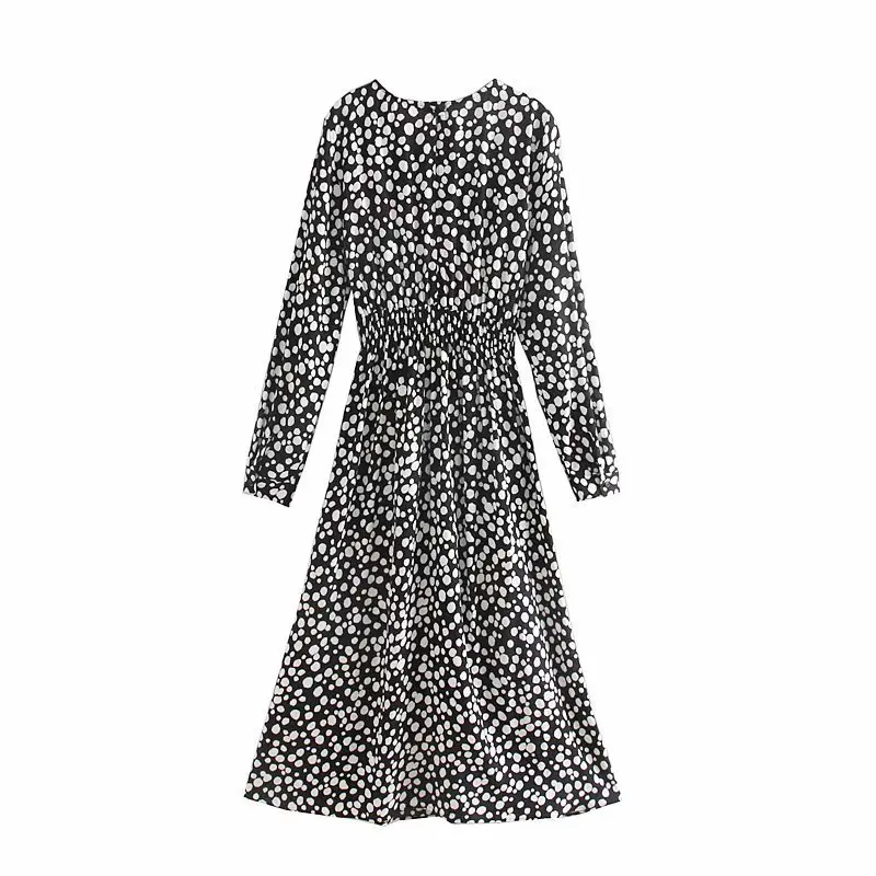 Женское винтажное платье средней длины Повседневное в горошек с эластичной