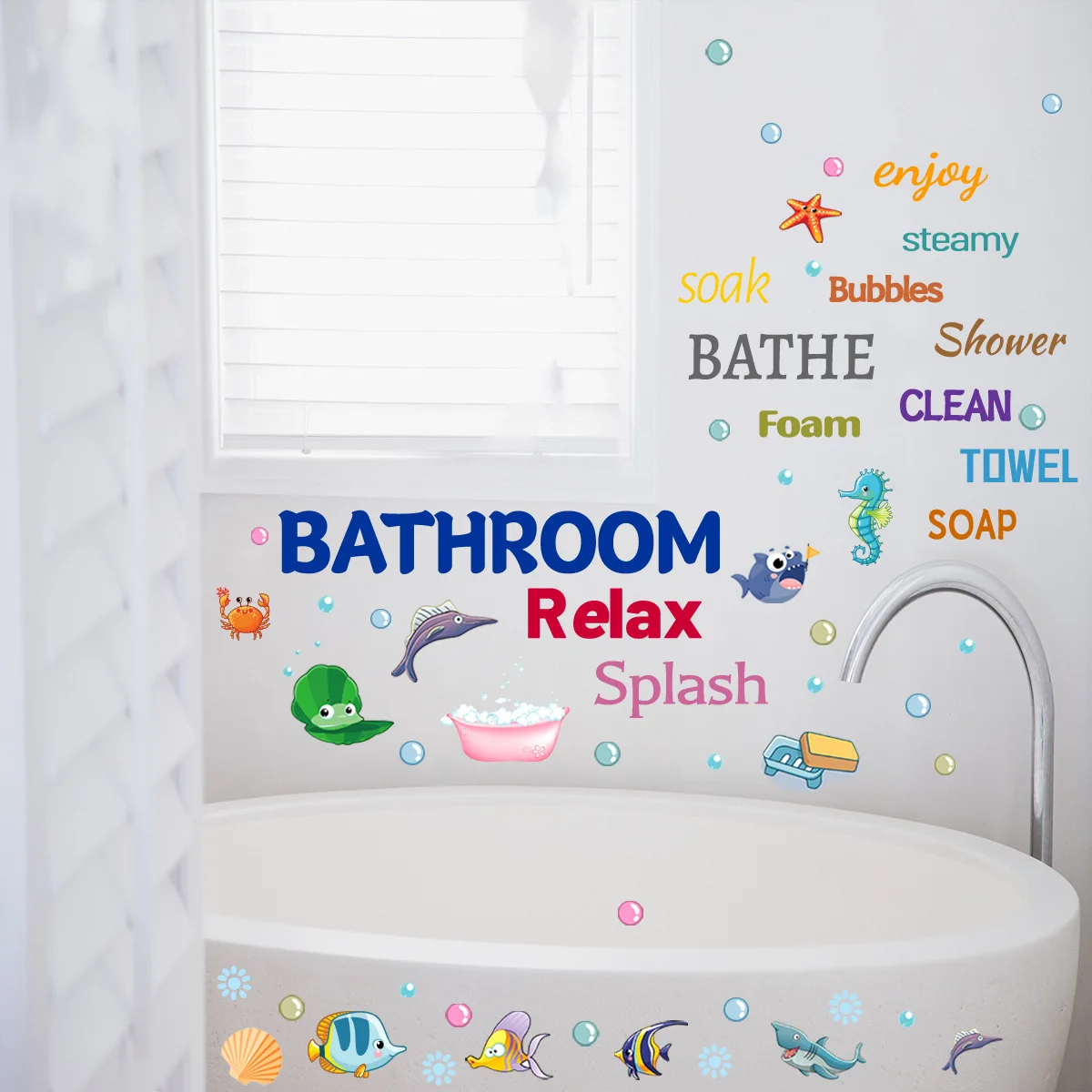 

Fantasy underwater world wall stickers fish bubble shell bathroom bathroom nursery decoration stickers