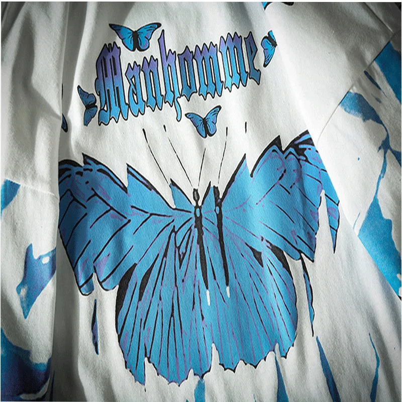 

2021 fashion hot seller harajuku hip-hop short sleeve blue butterfly T-shirt men's casual oversize street T-shirt