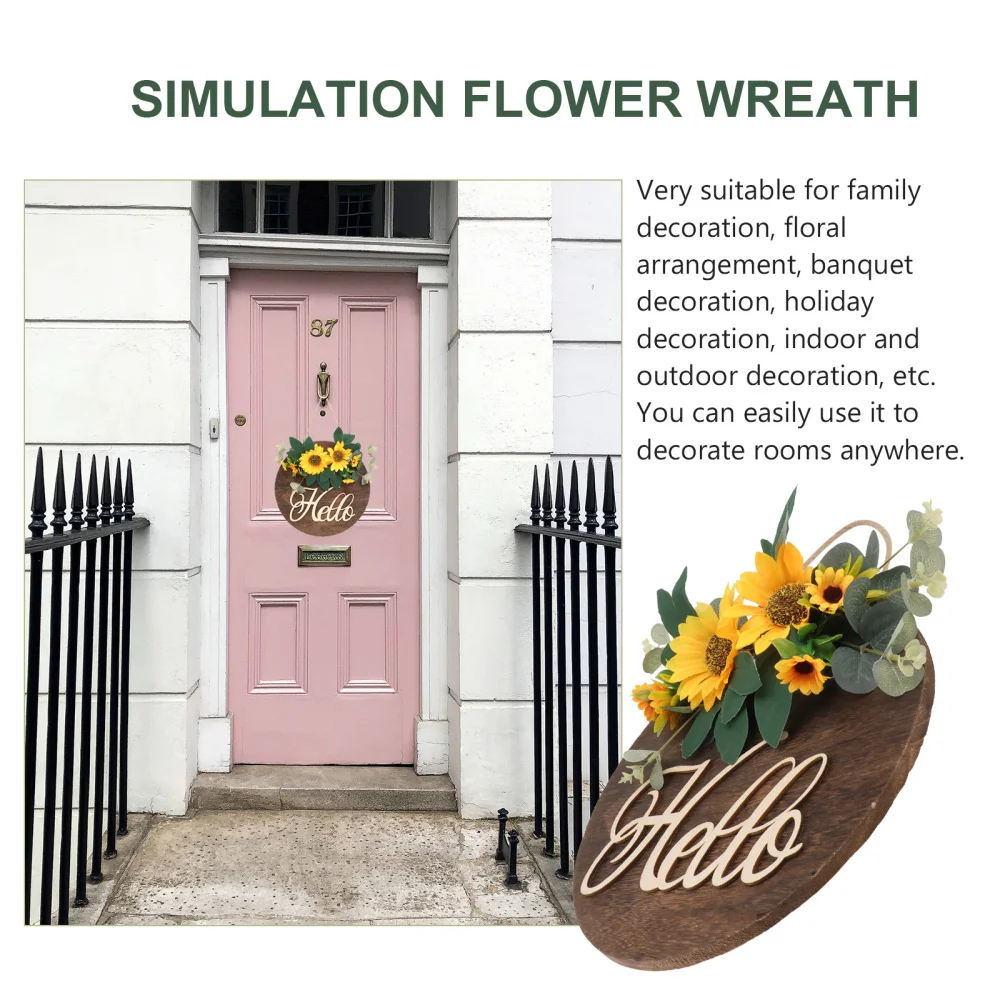 

1Pc Simulated Flower Wreath Delicate Welcome Board Home Hanging Decoration