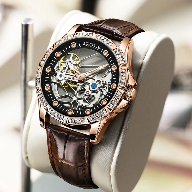 

Full-automatic Hollow-carved Automatic Mechanical Watches Men Waterproof Corium Strap Fashion Man's Wristwatch