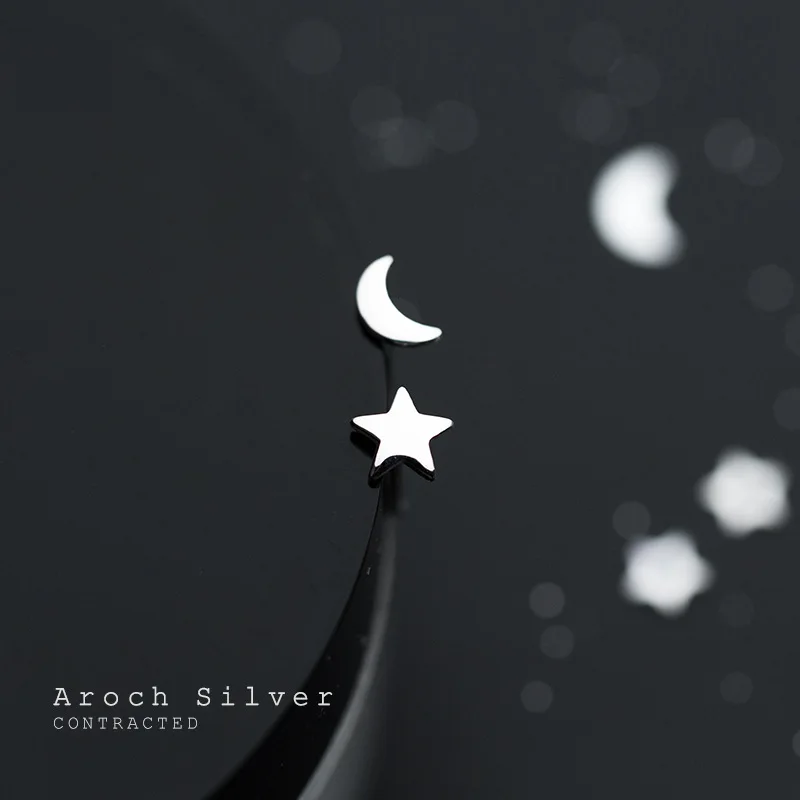 

Silver Plated New Style Star and Moon Asymmetry Stud Earring 2021 Trend Lady Anti Allergy Earring Charm Women Daily Wear Jewelry