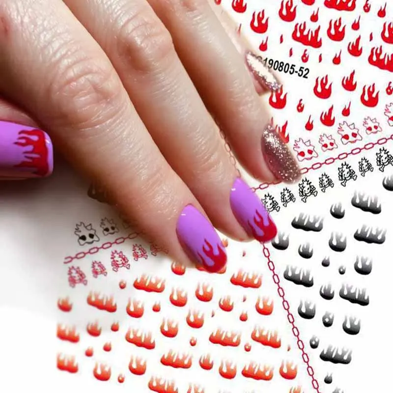 1 шт. наклейки для ногтей Вода красный черный Пламя огонь переводные слайдеры