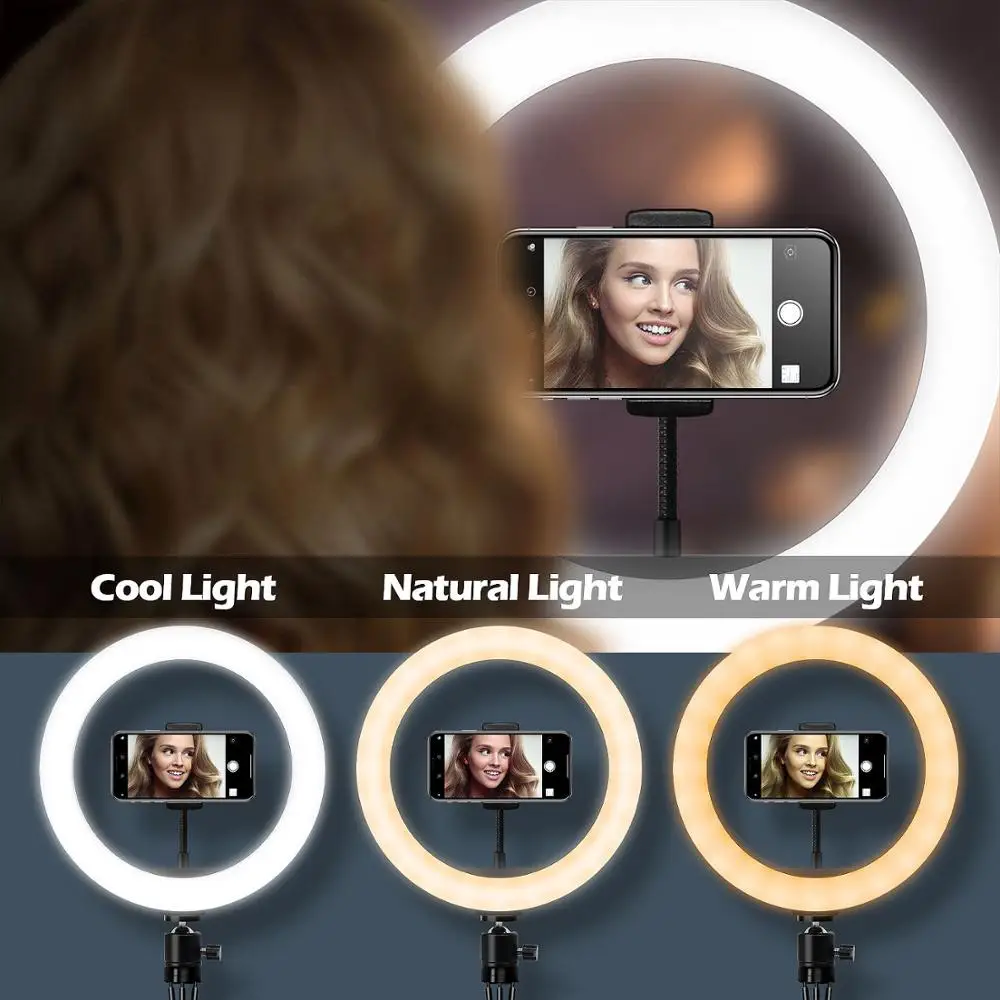 

LED Photography Fill Lighting 10inch Mini Selfie Video Ring Light Lamp With Table Tripod For TikTok Youtube Live Photography