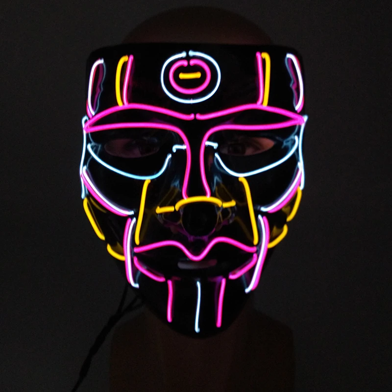 Glowing Horror Demon Slayer Characters Cosplay V-shaped Colorful Monster With Blood EL Wire Scary Halloween Mask | Дом и сад