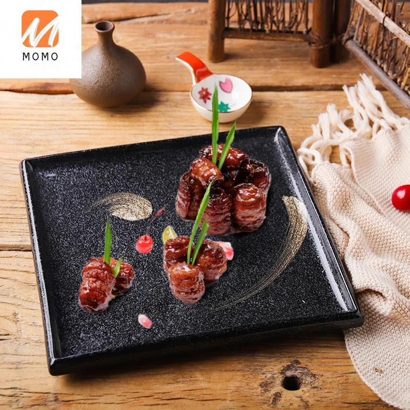 

Japanese-Style Creative Cooking Cutlery Ceramic Square Plate Underglaze Vintage Barbecue Plate Creative Dish Square Plate