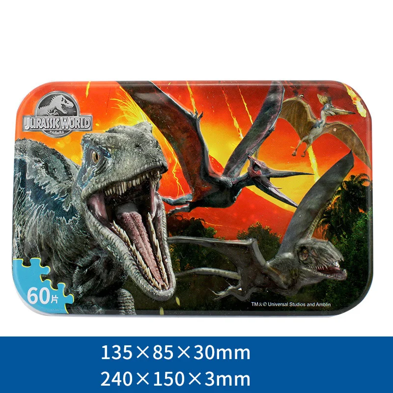 Jurassic dinosaur Disney Подлинная Молния Mc королева и Снежная королева 60 штук деревянные наклейки Головоломка Детские игрушки 3D железная коробка игрушки для детей - Цвет: Jurassic dinosaur