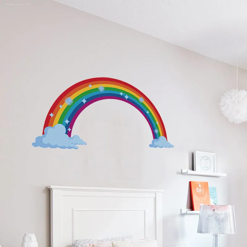 Современные съемные радужные настенные художественные наклейки с облаками и